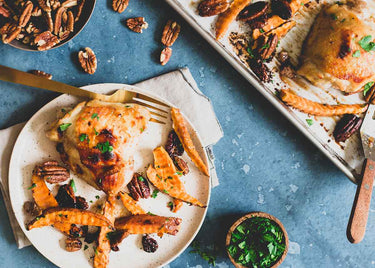 Maple Mustard Chicken with Pecans and Sweet Potatoes