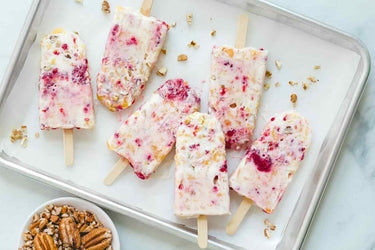 Pecan, Peach, and Raspberry Yogurt Pops