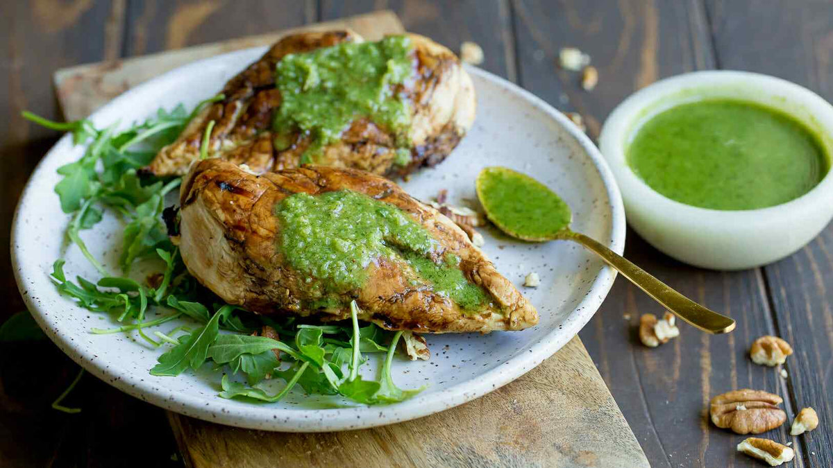 Balsamic Grilled Chicken with Pecan Pesto