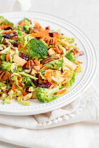 Chopped Pecans, Broccoli, and Brussels Sprouts with Honey Mustard Vinaigrette