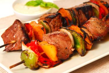 Beef Kebabs with GA Peaches